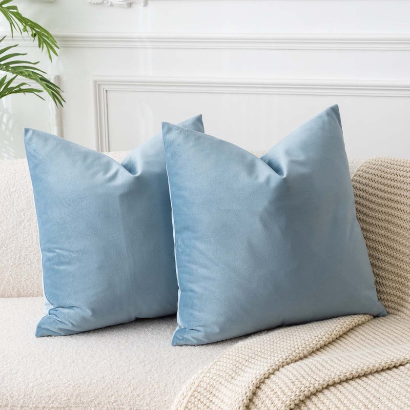JUSPURBET Light Blue Throw Pillow Covers Set of 2 Decorative Velvet Pillow Covers for Couch Sofa Bed Soft Cushion Covers Cases with Invisible Zipper for Living Room Home Decor 24x24 inch - Image 1